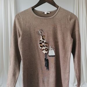 Chic Brown Sweater with Embroidered Fashion Design